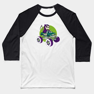 Grim Reaper Driving a Monster Truck // Funny Halloween Cartoon Baseball T-Shirt